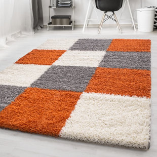 ZIPCODE DESIGN Riam Chequered Machine Woven Brick Colour/White/Grey Area Rug
