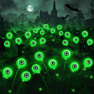 THE HOLIDAY AISLE® 4 Pack Outdoor Halloween Decor, 24 Leds Scary Eyeball Solar Halloween Lights, Larger Swaying Firefly Lights Solar Halloween Decorations Outdoor For Garden Yard Pathway Halloween Party (Set of 4)