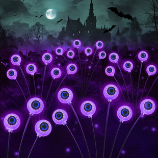 THE HOLIDAY AISLE® 4 Pack Outdoor Halloween Decor, 24 Leds Scary Eyeball Solar Halloween Lights, Larger Swaying Firefly Lights Solar Halloween Decorations Outdoor For Garden Yard Pathway Halloween Party (Set of 4)