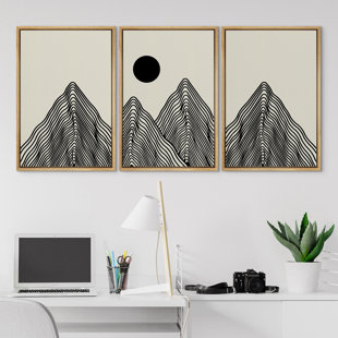 SIGNLEADER Mid-century Modern Boho Minimalistic Abstract Mountain Sun Wall Art Framed On Canvas 3 Pieces Print