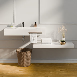 GESIPOR 40" x 19” Double Layers Floating Vanity Stone Resin Wall-Mounted Vessel