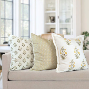 TAJIKHOME Aurora Petite Block Print Pillow Cover in Sage - 3 Piece Set (Set of 3)