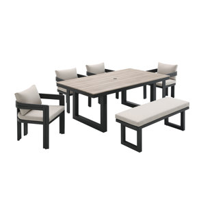 Picket House Furnishings Del Mar 6PC Patio Dining Set In Black-Table, Four Chairs & Bench