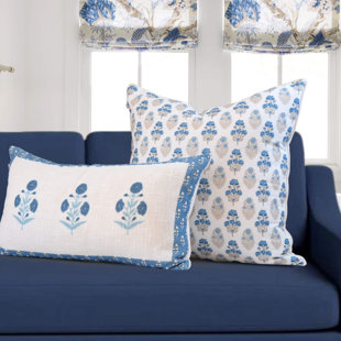 TAJIKHOME Vivienne Mughal Flower Pillow Cover in Blue - 2 Piece Set (Set of 2)