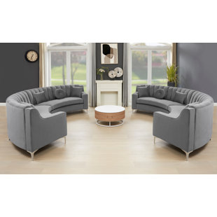 LEGEND FURNITURE 141" Velvet Upholstery Square Arm Oversized Curved Sofa