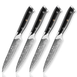 SENKEN KNIVES 4-Piece Damascus Steak Knife Set w/ Full-Body G10 Handle - Shogun Collection - Japanese VG10 Steel