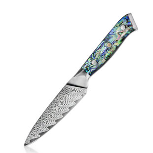 Senken Knives 3.5" Damascus Steel Paring Knife with Real Abalone Shell Handle - Japanese VG10 Steel