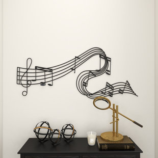 WINSTON PORTER Metal Wavy Musical Notes Home Black Wall Decor