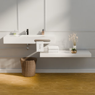 GESIPOR 48" x 19" Double Layers Floating Vanity Stone Resin Wall-Mounted Vessel