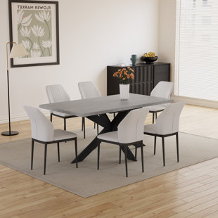 ZERIFEVNI Mid-Century Extendable Kitchen Table for Dining Room with 6 Modern Chairs