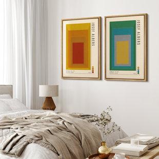 IDEA4WALL Abstract Vibrant Color Blocks " Albers Red Yellow Green Geometric Squares " 2 - Pieces
