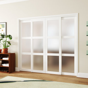 CHIC MODE 3-Lite Frosted Glass Prefinished Sliding Closet Door With Installation Hardware Kit,2 doors