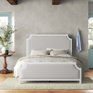 LARK MANOR™ Ashonta Queen Solid Wood and Upholstered Cream Bed Frame