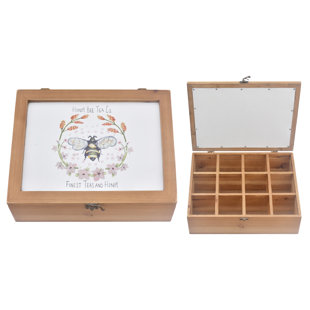 VIP INTERNATIONAL VIP Wood 13 in. Brown Honey Bee Compartmentalized Tea Box