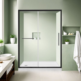 I-HOMARE 60" - 60.4" W X 72" H Single Sliding Semi-Frameless Shower Door with 1/4" Tempered Glass