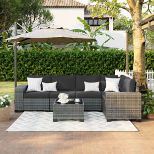 LATITUDE RUN® Earling 5 - Person Modular Wide Armrest Outdoor Rattan Sectional Seating Group