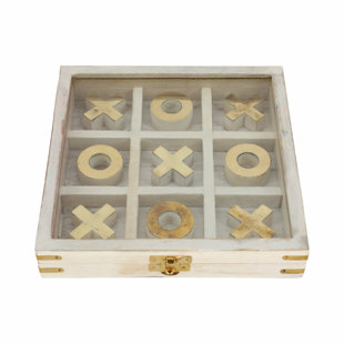 EVERLY QUINN Neutral 8" x 8" Wooden Tic-Tac-Toe Board Contemporary Decorative Table Game - 8" x 8" x 1.75"