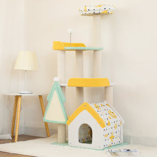 HAPPY & POLLY Dream Paradise Cat Tree, Cat Tower With Scratching Post, Cat Climbing Frame Tree for Indoor Cats