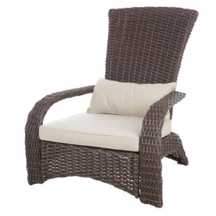 PATIOSENSE Patio Sense Coconino Wicker Lounge Chair, Adirondack Style Includes 3" Thick Beige Cushion & Lumbar Pillow