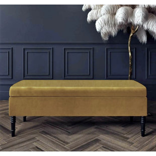 R&M FURNISHERS Safar Plain Upholstered Plush Velvet Ottoman Storage Bench with Black Turned Wooden Legs