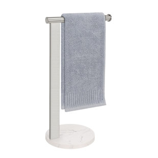 FAST APPLIANCES LLC Hand Towel Holder Stand For Bathroom, L- Shaped Freestanding Hand Towel Rack, Towel Bar Kitchen Vanity Countertop Organizer, SUS304 Stainless Steel Material (Marble Base, Brushed Nickel)