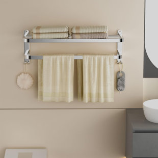 FAST APPLIANCES LLC Bathroom Towel Rack Towel Shelf With Double Towel Bars Lavatory Wall Mount Holder With Hooks Stainless Steel Hotel Bath Rack 23 Inches