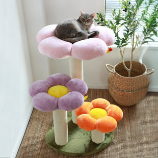 HAPPY & POLLY Three Flower Cat Tree with Cat Scratching Posts, Flower-shaped Cat Tower for Indoors, Modern Cat Tree for Large Cats