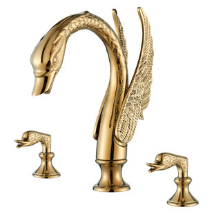 ALENARTWATER Golden Bathroom Faucet-Luxury Swan Shape Sink Faucet 2 handle for Modern Bathroom Design-Deck Mounted Dual Handle Basin Tap- Unique Brass Bird Faucet