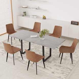 ZERIFEVNI Modern Dining Table Set, Wooden Table with 6 Faux Leather Dining Chairs, Dining Table Set for Kitchen and Dining Room