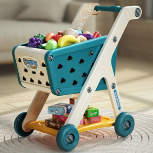 ZOOMIE KIDS Kids Shopping Cart Toy with 25 Fruit Vegetable Role-Playing Shopping Trolley Grocery Shopping Cart