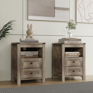 LAUREL FOUNDRY MODERN FARMHOUSE® Derek Nightstands for Small Spaces for Living Room, Bedroom (Set of 2)