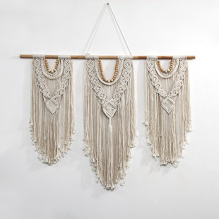 BUNGALOW ROSE Macrame Boho-style Fabric Hand Woven Cotton Wall Hanging 43"wx32"l (Set of 3)