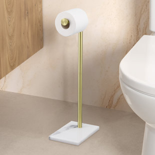 KES Natural Marble Freestanding Toilet Paper Holder Bathroom Tissue Roll Holder Brushed Finish