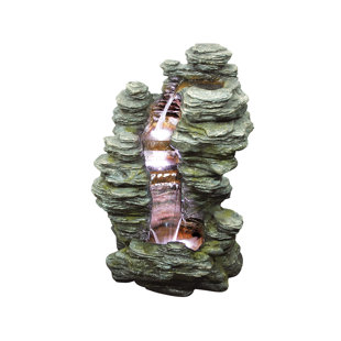 MILLWOOD PINES Mineral Point Cascading Garden Fountain with LED Lights