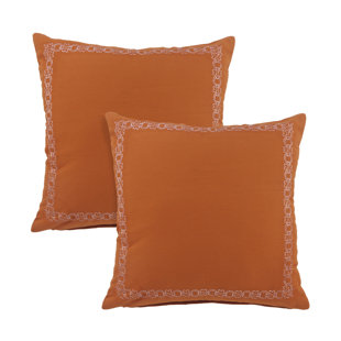 RAJANI HOME Casual Burnt Orange Solid Embroidered Cotton Throw Pillow Set