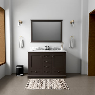 LEXORA Dukes 48 in. W x 22 in. D Double Bath Vanity, Carrara Marble Top, Faucet Set, & 46 in. Mirror