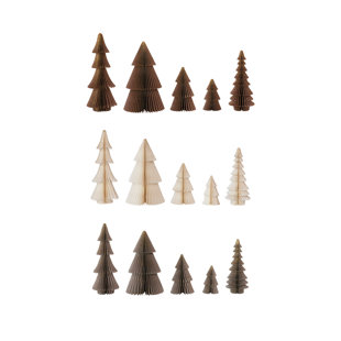 CREATIVE CO-OP Paper Folding Honeycomb Trees With Gold Glitter