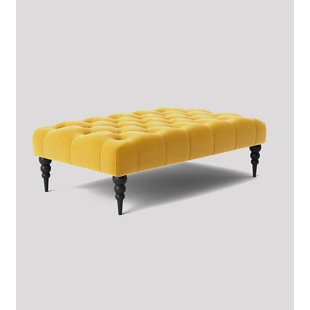 R&M FURNISHERS Alyana Rectangle Ottoman Bench with Wooden Legs - Plush Velvet Chesterfield Upholstered Footstool