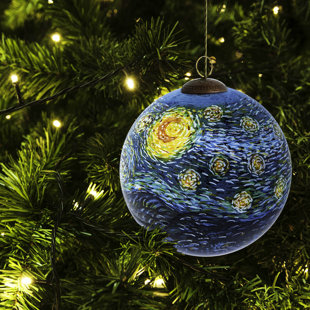 LA PASTICHE Starry Night Hand Painted Glass Ball Ornament