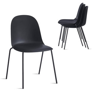 XDECO Kyoto Minimalist Industrial Stackable Plastic Dining Chair with Metal Leg, Quick Assembly, Suitable for Indoor and Outdoor Cafes and Restaurants (Set of 4)