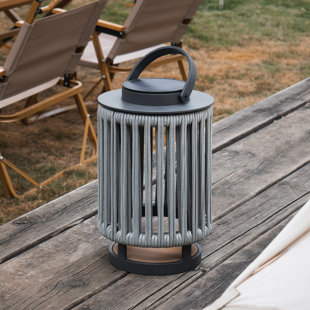 LEBENLIEBE Outdoor Solar Lights Patio Decorative Lanterns Aluminum Lantern with Braided Rope
