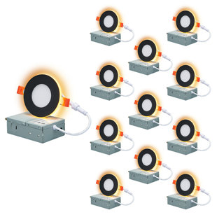 COMILED 3" Pot Lights LED Recessed Light with Night Light, Dimmable, 5CCT, 6W, Black, 12 Pack