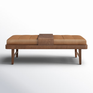 BIRCH LANE™ Billie Genuine Leather Ottoman with Removable Tray