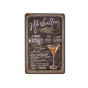 TRINX Manhattan Alcohol Liquor Cocktail Recipe Retro Tin Wall Sign Home Bar Pub Decor