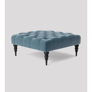 R&M FURNISHERS Alyana Square Ottoman Bench with Wooden Legs - Plush Velvet Chesterfield Upholstered Footstool