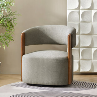 ORREN ELLIS Alke 29.5"W Upholstered Swivel Barrel Chair with Solid Wood Armrests