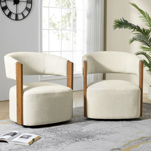 ORREN ELLIS Alke 29.5"W Upholstered Swivel Barrel Chair with Solid Wood Armrests (Set of 2)