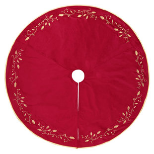 ZAALBA 48" Red Luxury Velvet Christmas Tree Skirt with Plush