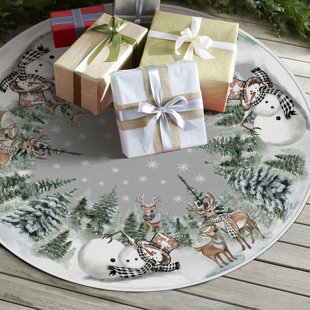 ZAALBA 36" Christmas Tree Skirt with Snowman, Reindeer, and Snowflakes