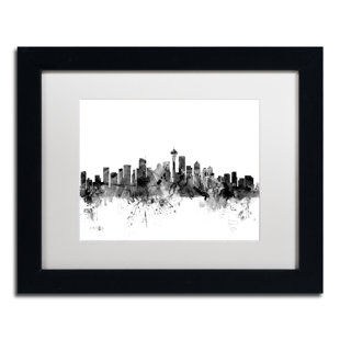 TRADEMARK FINE ART Seattle Skyline B&W Framed On Canvas by Michael Tompsett Graphic Art